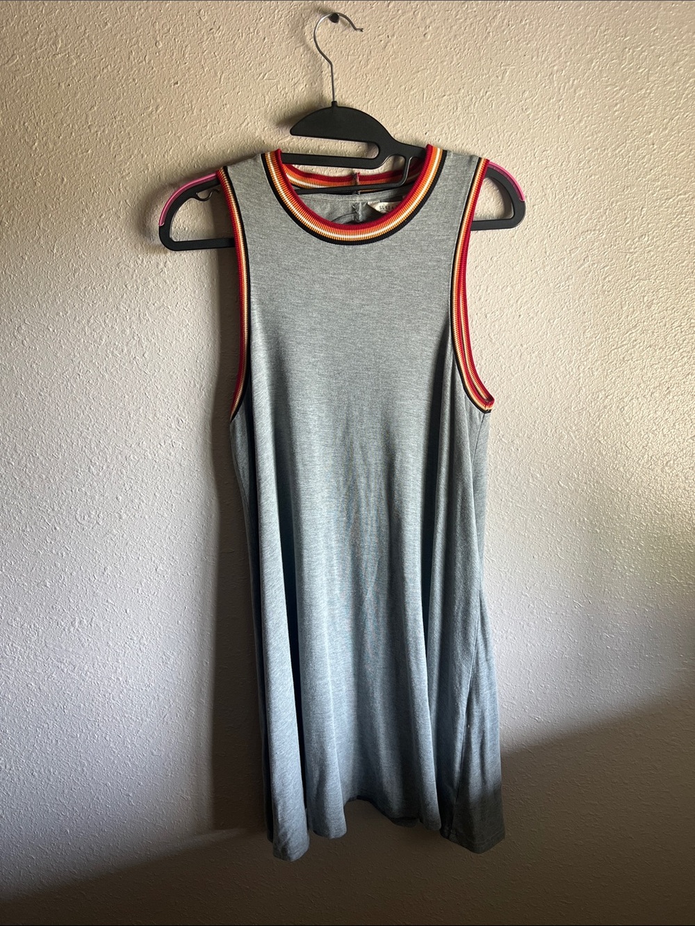 American Eagle Outfitters Gray Knit Sleeveless Dress with Rainbow Trim